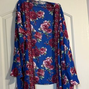 Floral Kimono with Red and Blue Design